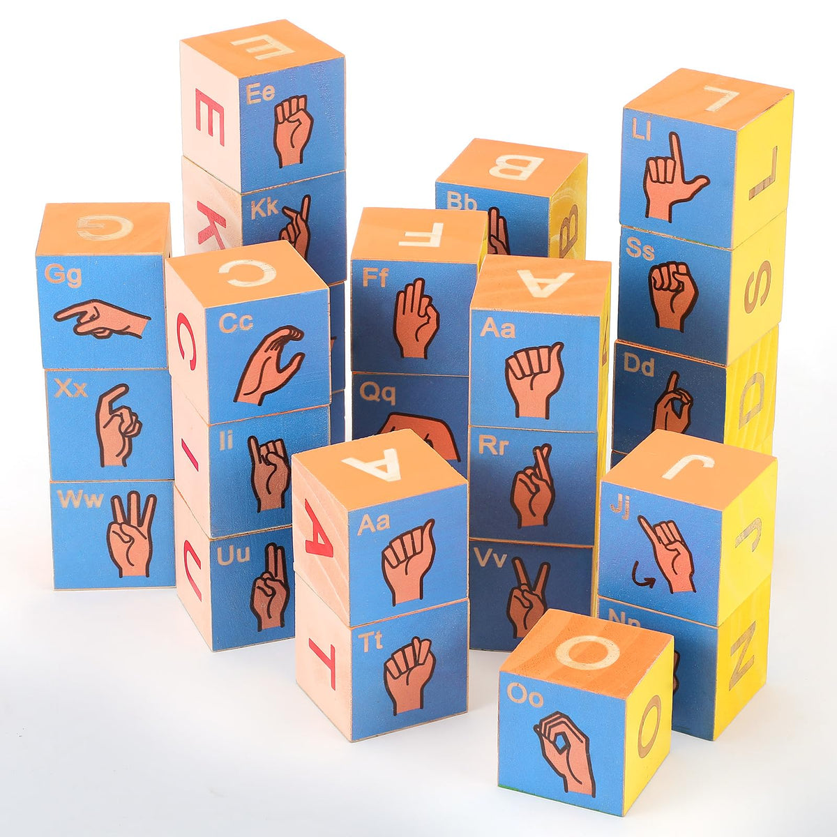 28 Pcs American Sign Language Wooden Blocks