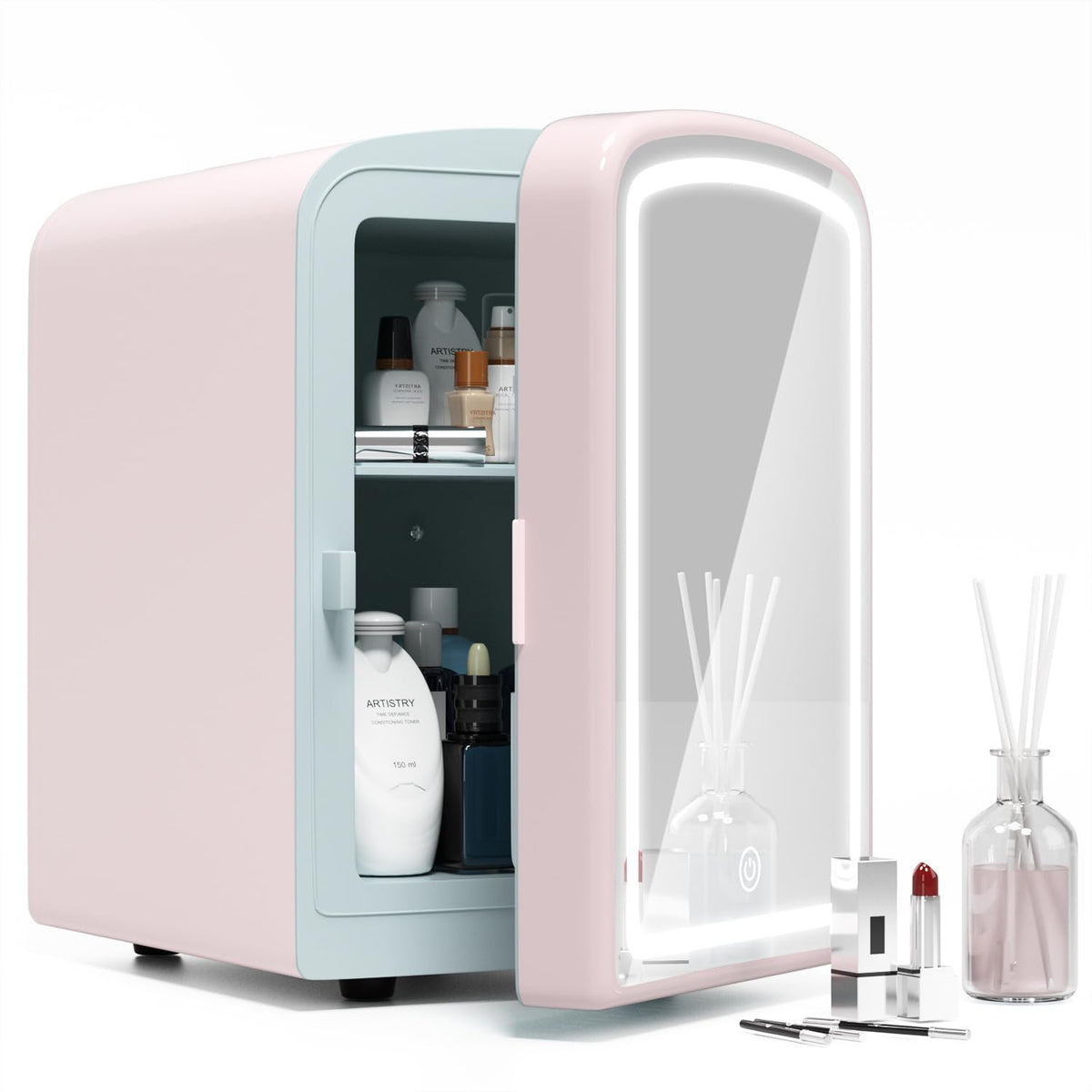 4 Liter Portable Small Fridge with Dimmable LED Mirror
