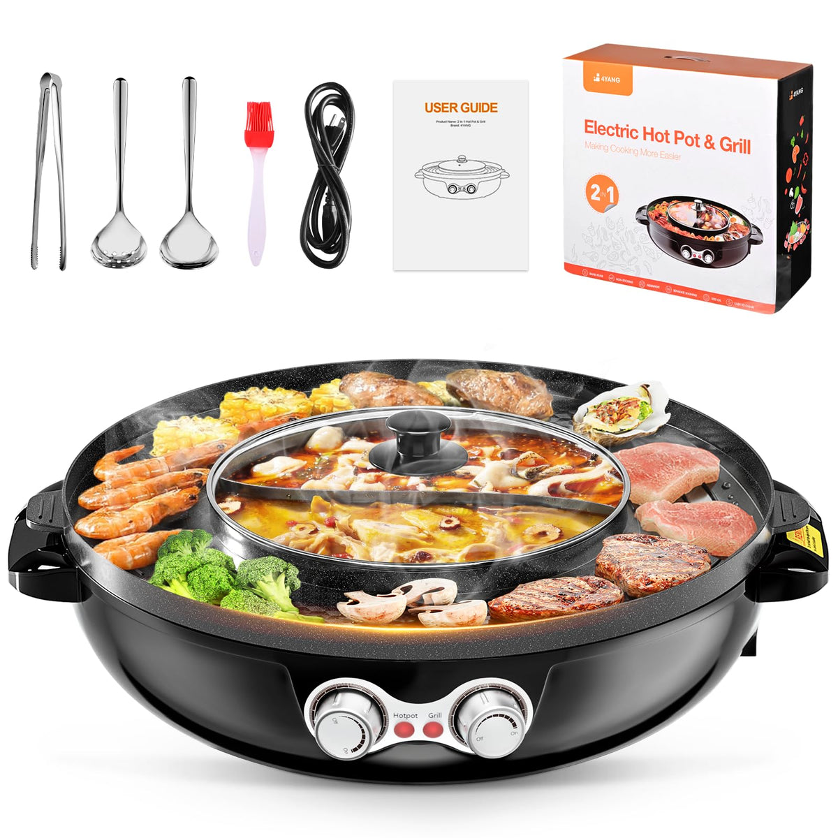 Electric Smokeless Grill - 2000W 2 in 1 Hot Pot