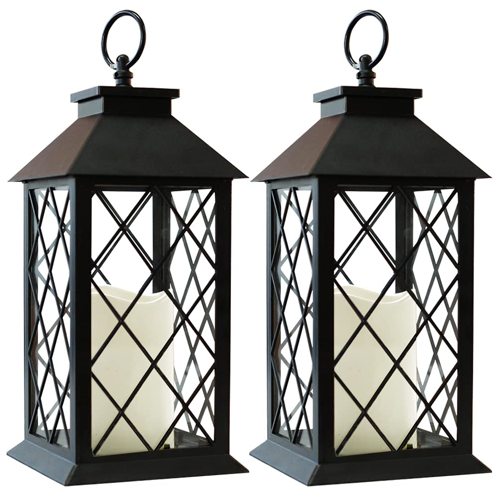 2-Pack 13.5" Vintage Candle Lantern with LED Pillar Candle