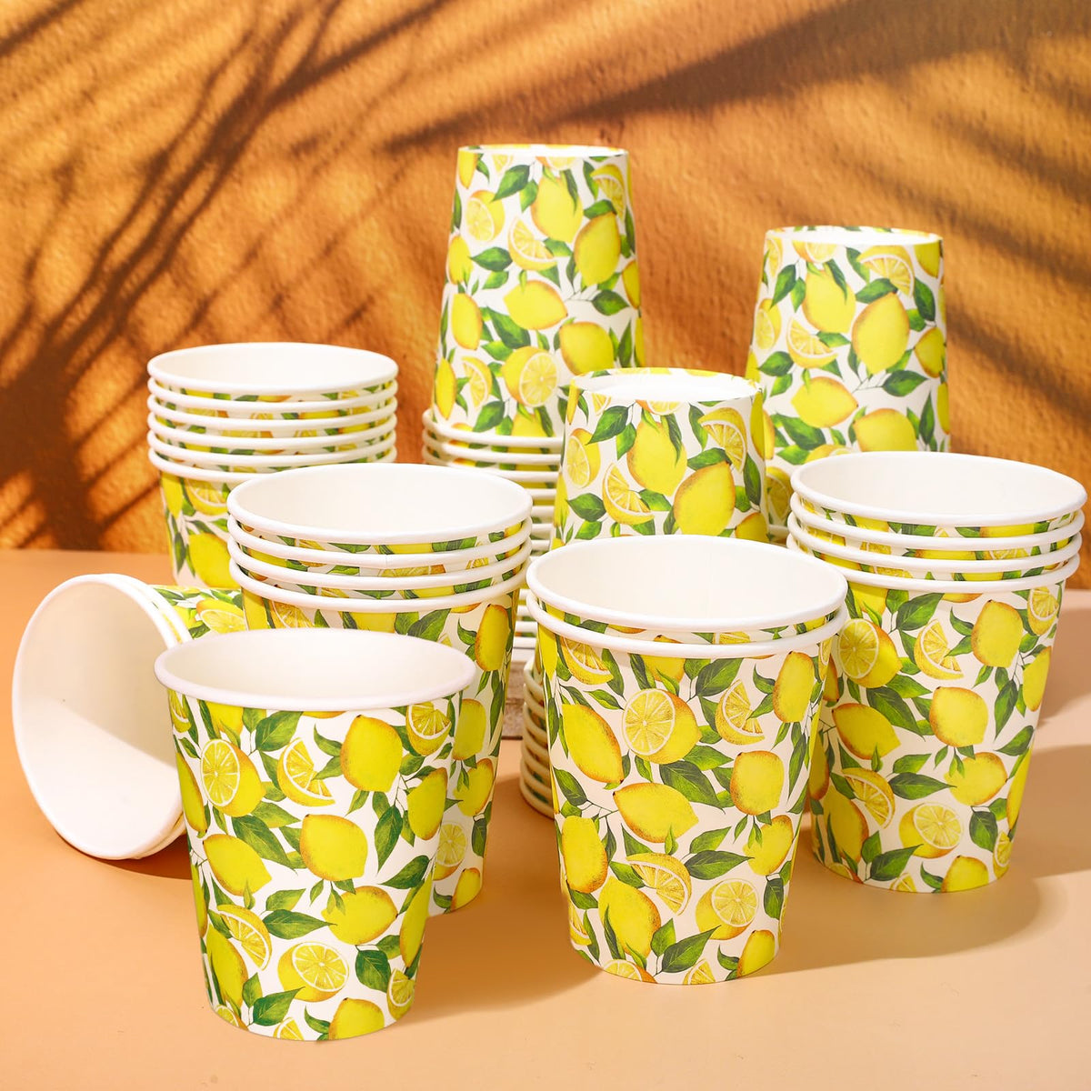 50 Watercolor Lemon Paper Disposable Cups 9 Oz