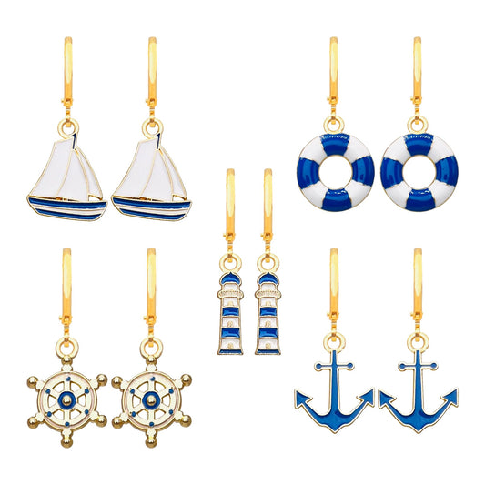 5 Pairs Nautical Themed Jewelry