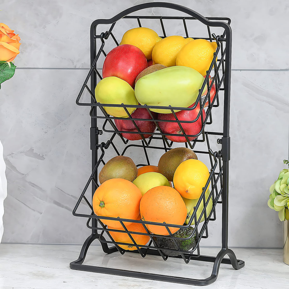 2 Tier Iron Kitchen Basket Organizer