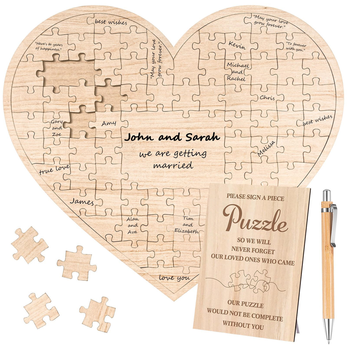 Wooden Jigsaw Puzzle Wedding Guest Book Alternative - 77 Pieces