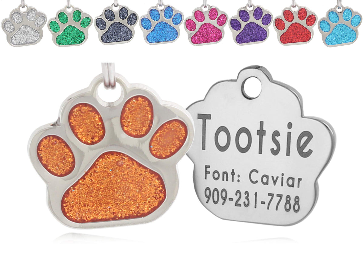 Personalized Pet Tag - Cute Glitter Paw
