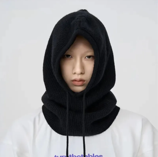 Wool Drawstring Pullover Beanie