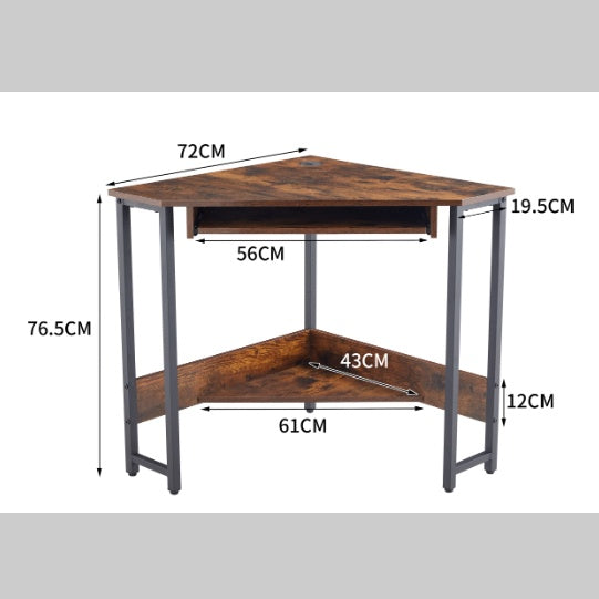 Triangle Computer Desk -  Sleek Keyboard Tray And Storage Shelves