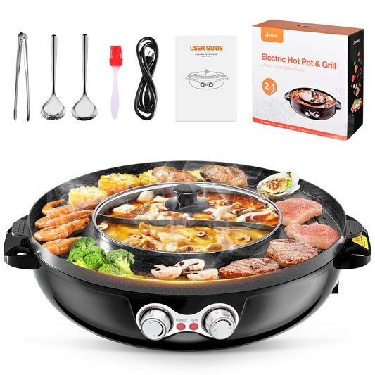 Electric Smokeless Grill - 2000W 2 in 1 Hot Pot