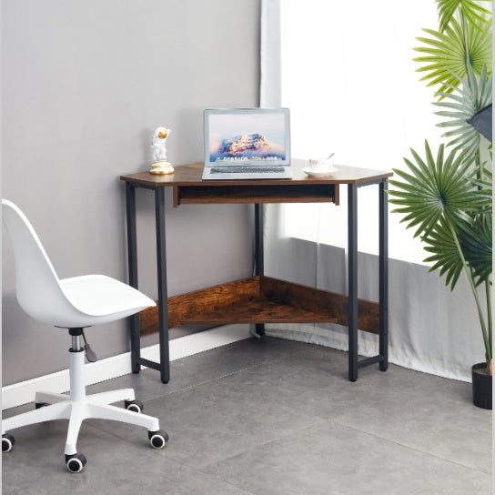 Triangle Computer Desk -  Sleek Keyboard Tray And Storage Shelves
