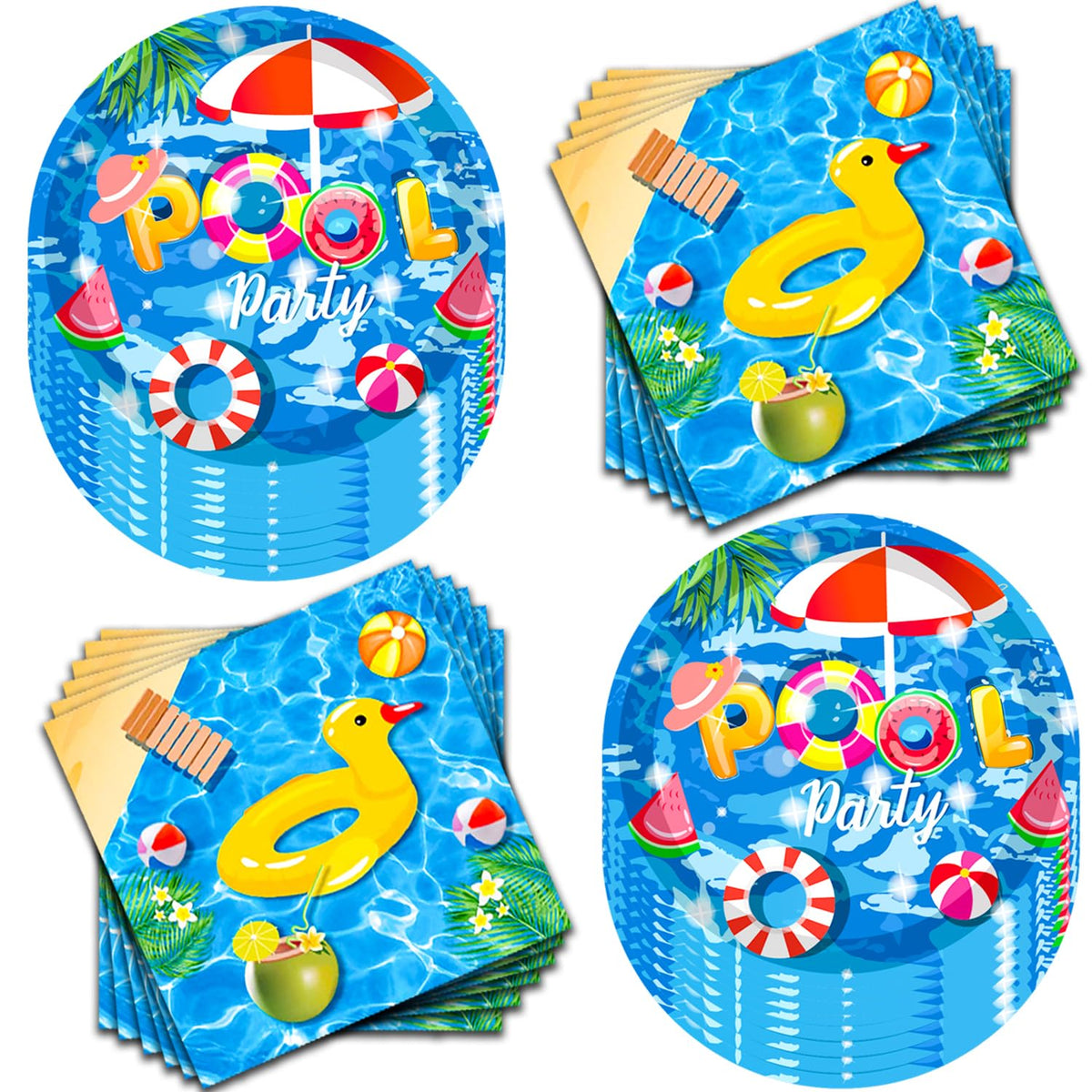 80Pcs Pool Party Supplies Summer Pool Party Set 7"