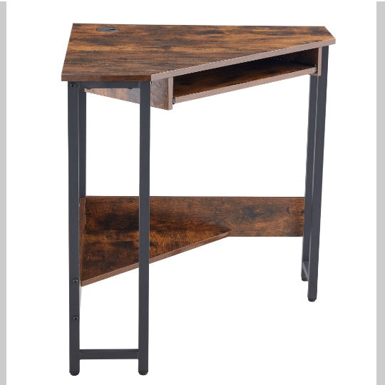 Triangle Computer Desk -  Sleek Keyboard Tray And Storage Shelves