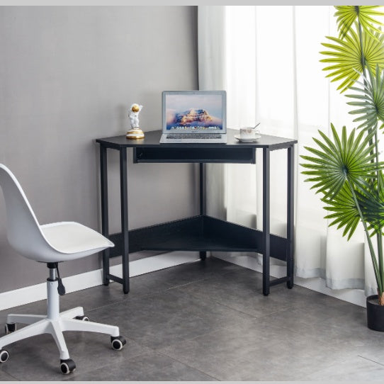 Triangle Computer Desk -  Sleek Keyboard Tray And Storage Shelves