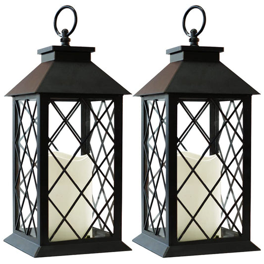 2-Pack 13.5" Vintage Candle Lantern with LED Pillar Candle