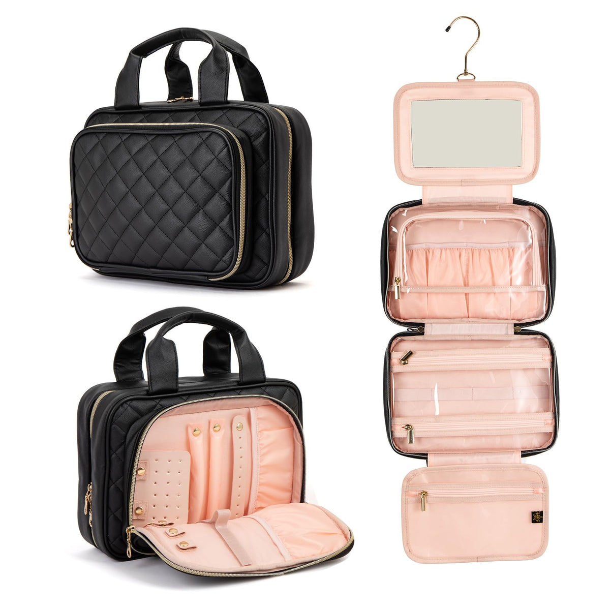 Elite Dance Gear Travel Toiletry Bag with Mirror - with Hanging Hook
