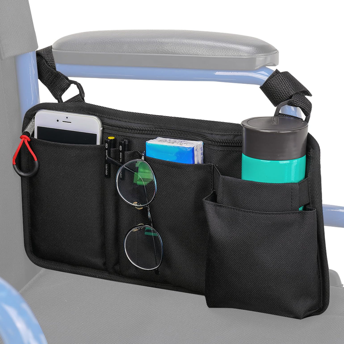 Walker Side Bag Wheelchair Armrest Storage Pouch with Cup Holder Wheelchair Accessories