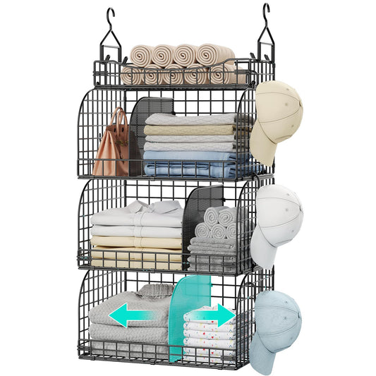 4 Tier Hanging Closet Shelves with Dividers and S Hooks
