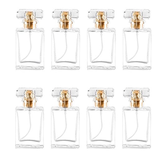 Glass Perfume Bottle Empty Refillable 8Pack - 50ml Square Clear