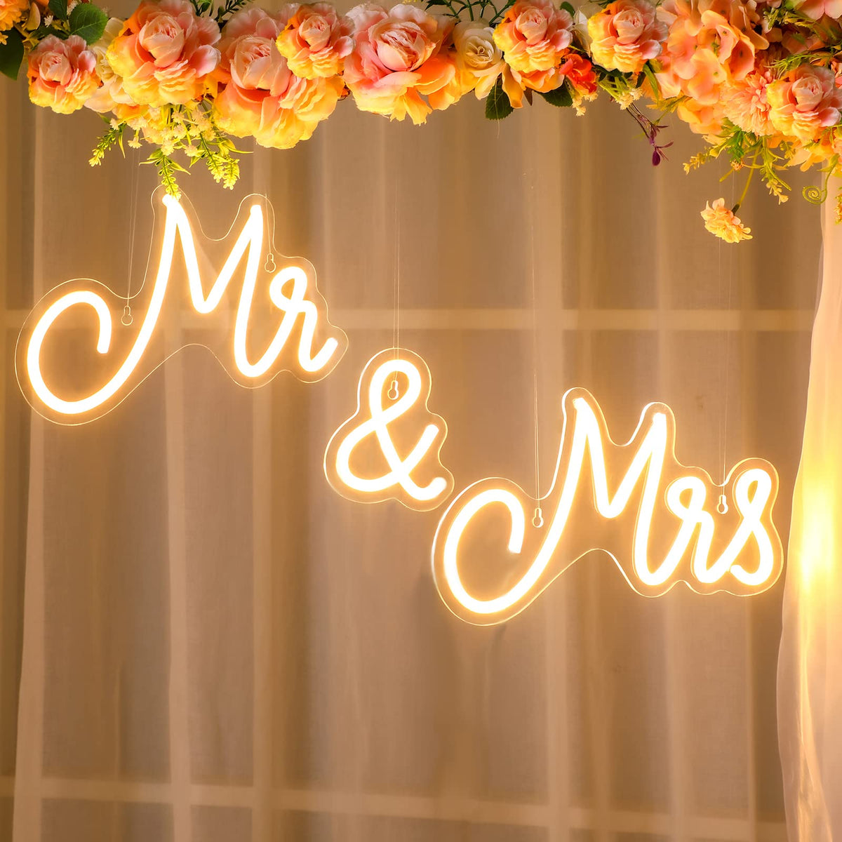 Mr and Mrs Neon Sign (Warm White 25 x 7 Inches)