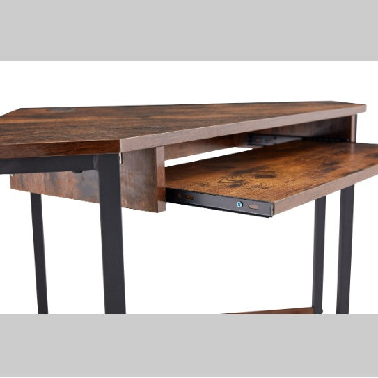 Triangle Computer Desk -  Sleek Keyboard Tray And Storage Shelves