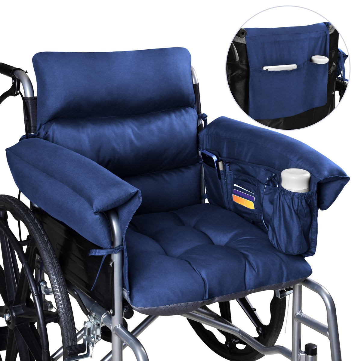 Wheelchair Cushion with Armrest Storage Pressure Relief 18”