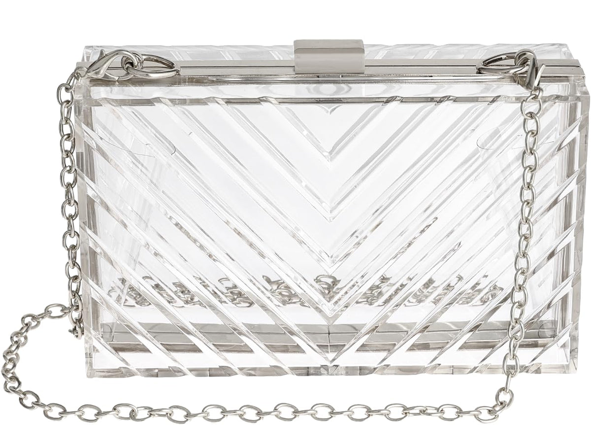 Acrylic Clear Clutch Bag Clear Bag Stadium Approved (Silver)